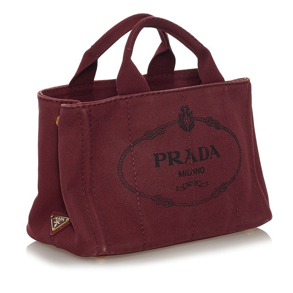 プラダ カナパ ミニ ハンドバッグ ショルダーバッグ 2WAY B2439G ワインレッド キャンバス レディース PRADA 【中古】