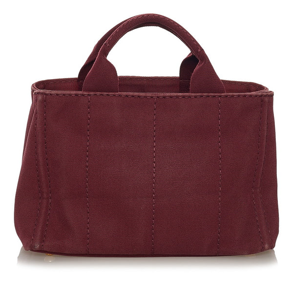 プラダ カナパ ミニ ハンドバッグ ショルダーバッグ 2WAY B2439G ワインレッド キャンバス レディース PRADA 【中古】