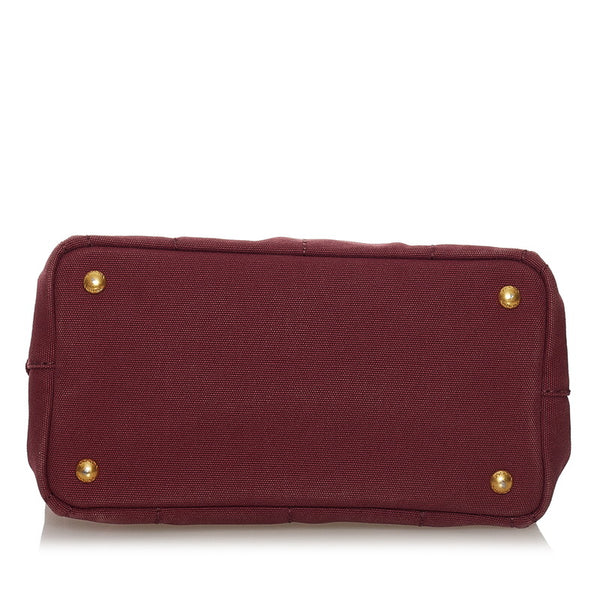 プラダ カナパ ミニ ハンドバッグ ショルダーバッグ 2WAY B2439G ワインレッド キャンバス レディース PRADA 【中古】