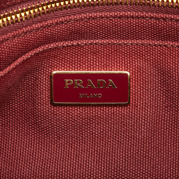 プラダ カナパ ミニ ハンドバッグ ショルダーバッグ 2WAY B2439G ワインレッド キャンバス レディース PRADA 【中古】