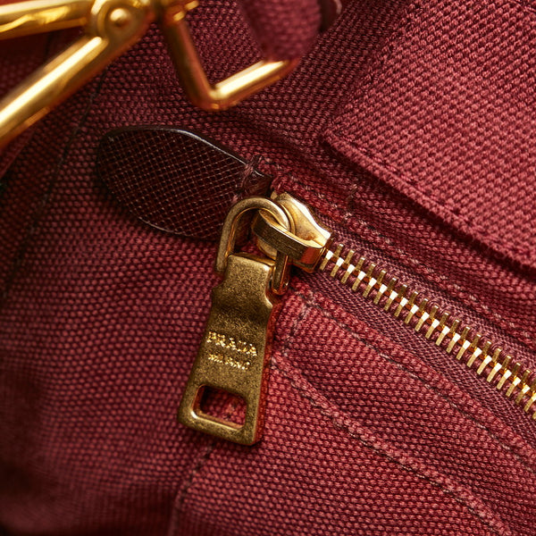 プラダ カナパ ミニ ハンドバッグ ショルダーバッグ 2WAY B2439G ワインレッド キャンバス レディース PRADA 【中古】