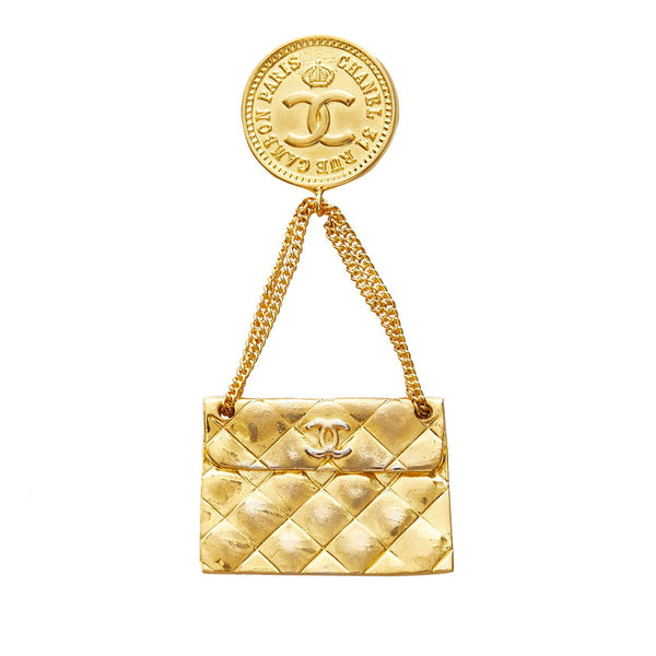 シャネル ゴールド メッキ マトラッセバッグモチーフ ココマーク ブローチ レディース CHANEL 【中古】