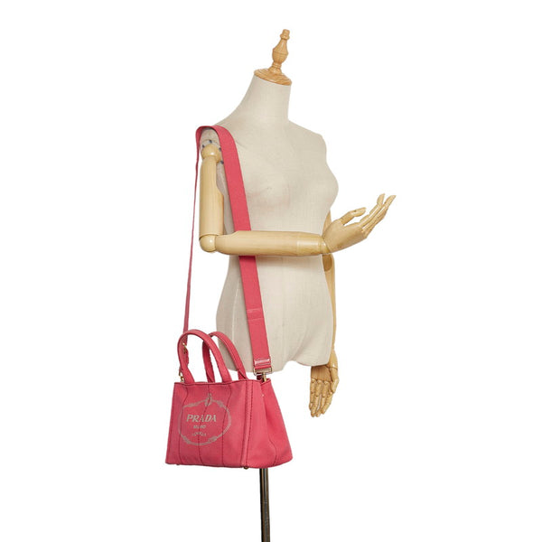 プラダ カナパ ミニ ハンドバッグ ショルダーバッグ 2WAY B2439G ピンク PEONIA キャンバス レディース PRADA 【中古】