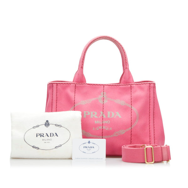 プラダ カナパ ミニ ハンドバッグ ショルダーバッグ 2WAY B2439G ピンク PEONIA キャンバス レディース PRADA 【中古】