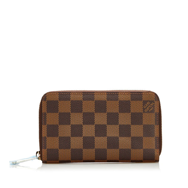 ルイ ヴィトン ダミエ ジッピーウォレット ラウンドファスナー 長財布 N60028 ブラウン PVC レザー レディース LOUIS VUITTON 【中古】