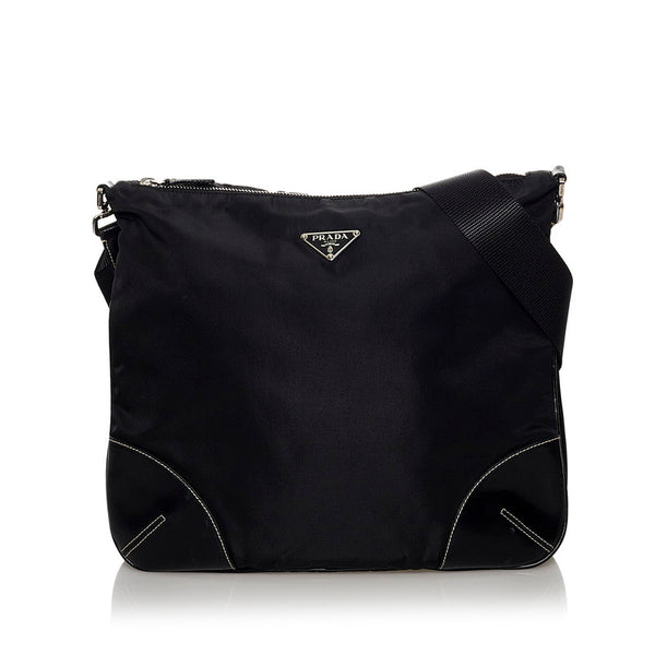 プラダ ポコノ ブラック ナイロン レザー 斜め掛け ショルダーバッグ レディース PRADA 【中古】
