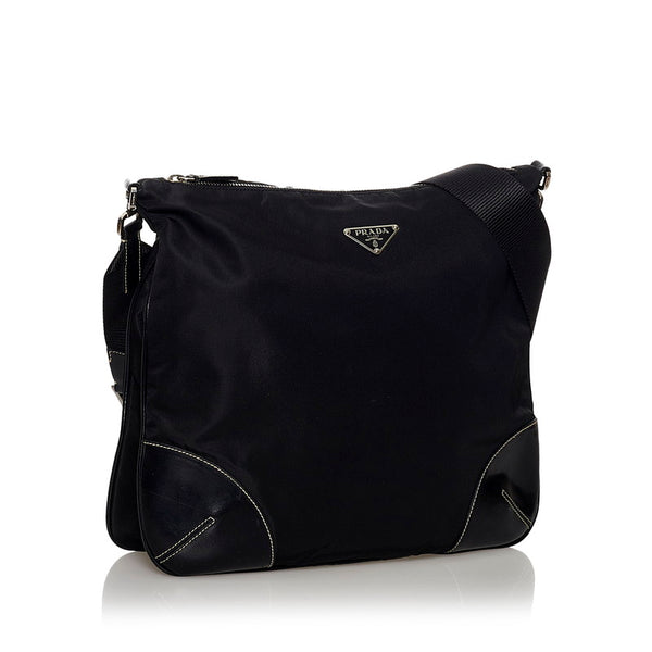プラダ ポコノ ブラック ナイロン レザー 斜め掛け ショルダーバッグ レディース PRADA 【中古】