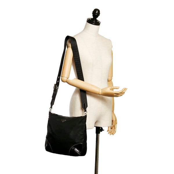 プラダ ポコノ ブラック ナイロン レザー 斜め掛け ショルダーバッグ レディース PRADA 【中古】