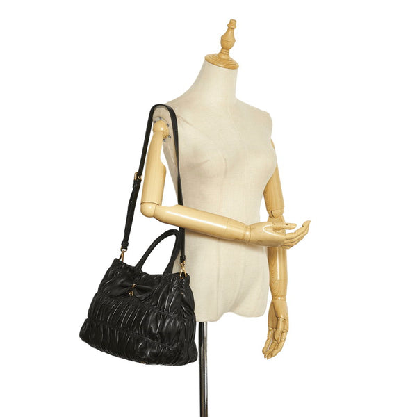 プラダ リボン ハンドバッグ ショルダーバッグ 2WAY BN1932 ブラック レザー レディース PRADA 【中古】