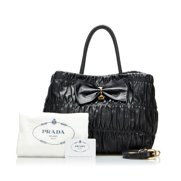 プラダ リボン ハンドバッグ ショルダーバッグ 2WAY BN1932 ブラック レザー レディース PRADA 【中古】