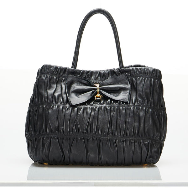 プラダ リボン ハンドバッグ ショルダーバッグ 2WAY BN1932 ブラック レザー レディース PRADA 【中古】