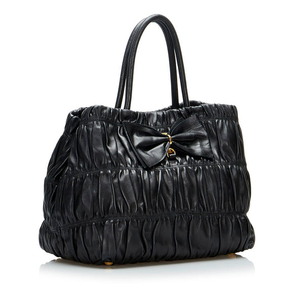 プラダ リボン ハンドバッグ ショルダーバッグ 2WAY BN1932 ブラック レザー レディース PRADA 【中古】