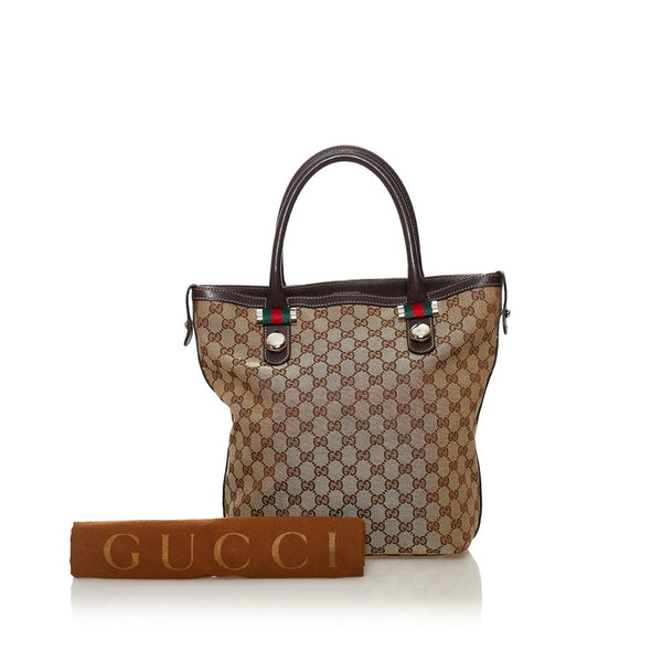 グッチ GGキャンバス シェリー トートバッグ ブラウン キャンバス レザー レディース GUCCI 【中古】