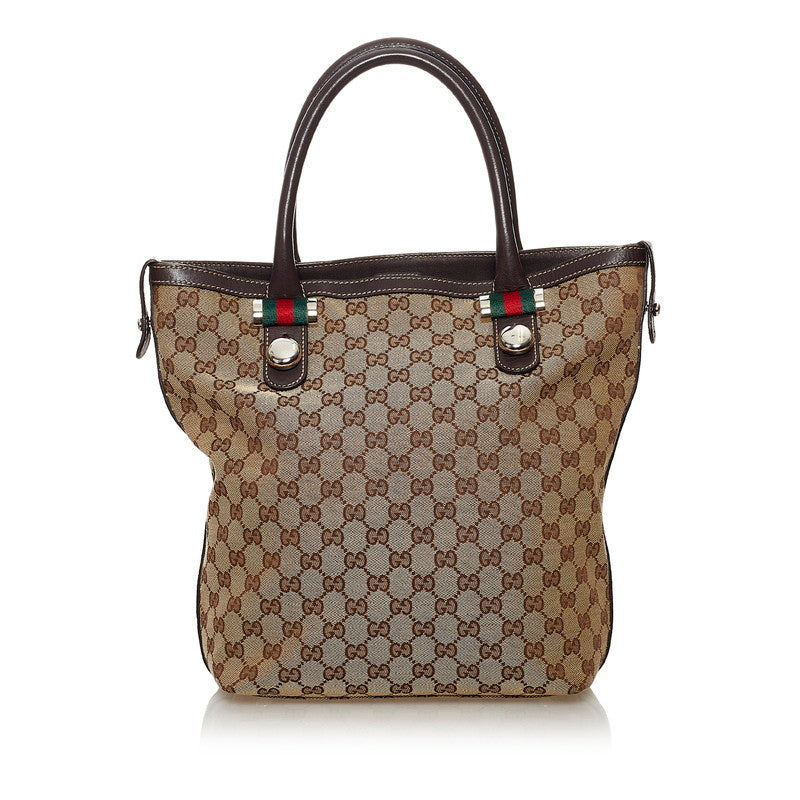 グッチ GGキャンバス シェリー トートバッグ ブラウン キャンバス レザー レディース GUCCI 【中古】