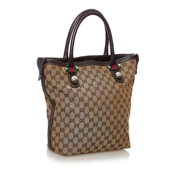 グッチ GGキャンバス シェリー トートバッグ ブラウン キャンバス レザー レディース GUCCI 【中古】