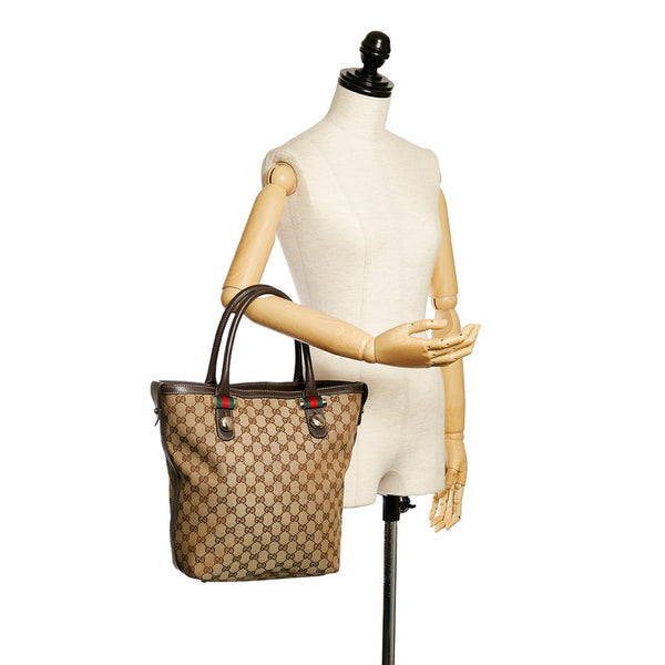 グッチ GGキャンバス シェリー トートバッグ ブラウン キャンバス レザー レディース GUCCI 【中古】