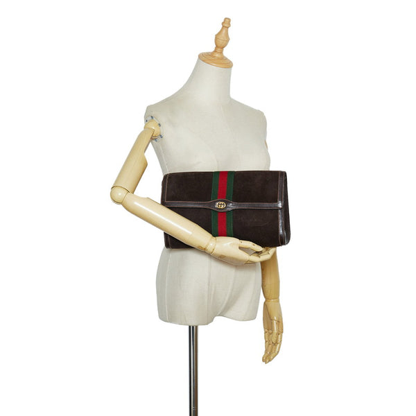 グッチ シェリーライン セカンドバッグ クラッチバッグ ブラウン スウェード レザー レディース GUCCI 【中古】