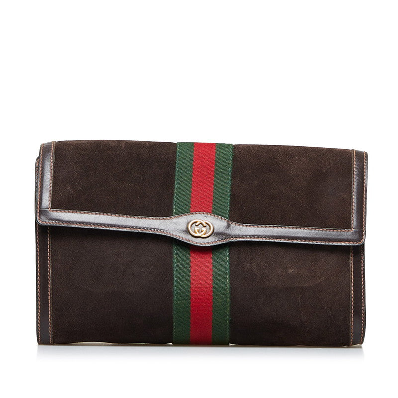 グッチ シェリーライン セカンドバッグ クラッチバッグ ブラウン スウェード レザー レディース GUCCI 【中古】
