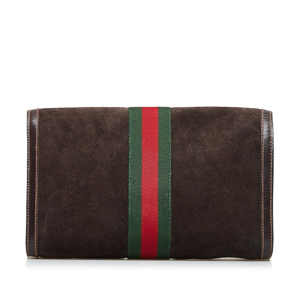 グッチ シェリーライン セカンドバッグ クラッチバッグ ブラウン スウェード レザー レディース GUCCI 【中古】