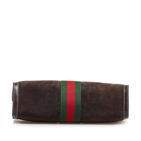 グッチ シェリーライン セカンドバッグ クラッチバッグ ブラウン スウェード レザー レディース GUCCI 【中古】