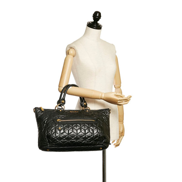 ミュウミュウ ハンドバッグ ブラック レザー レディース MIUMIU 【中古】