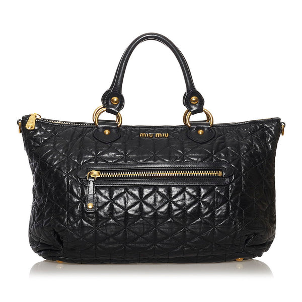 ミュウミュウ ハンドバッグ ブラック レザー レディース MIUMIU 【中古】