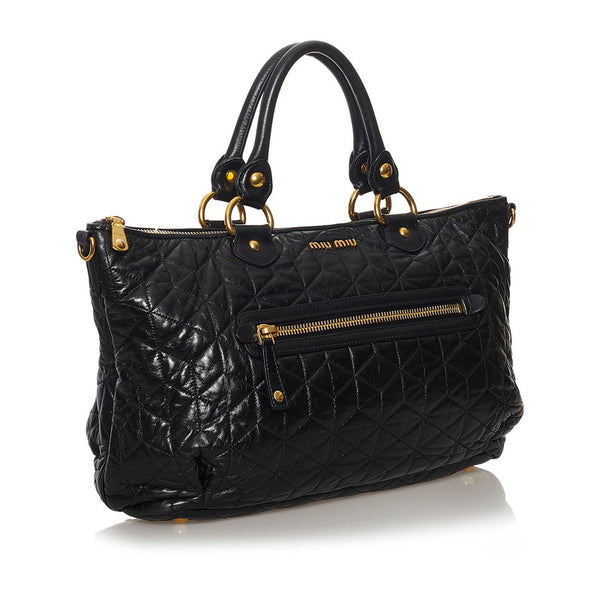 ミュウミュウ ハンドバッグ ブラック レザー レディース MIUMIU 【中古】