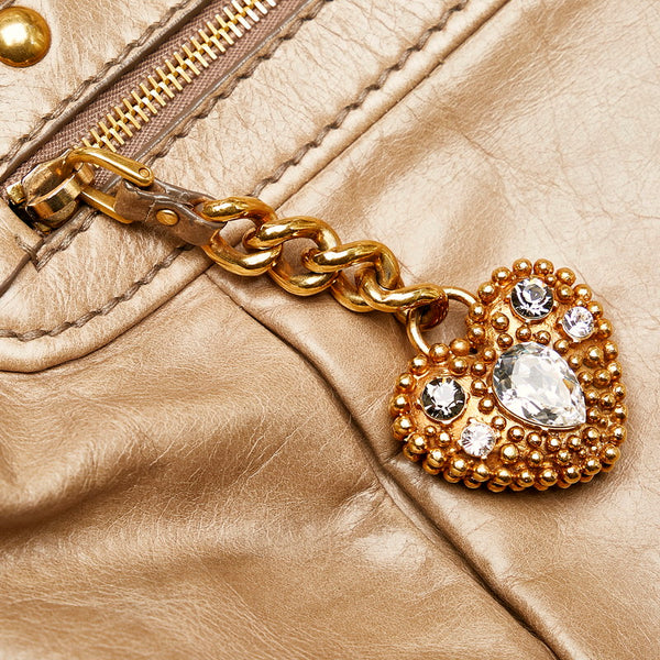 ミュウミュウ スタッズ トートバッグ ベージュ レザー レディース MIUMIU 【中古】