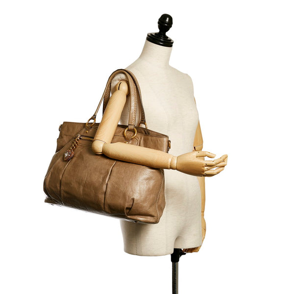 ミュウミュウ スタッズ トートバッグ ベージュ レザー レディース MIUMIU 【中古】