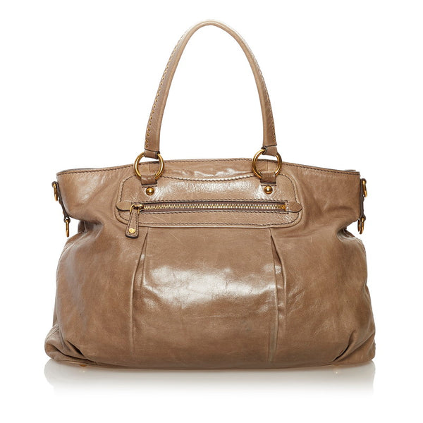 ミュウミュウ スタッズ トートバッグ ベージュ レザー レディース MIUMIU 【中古】