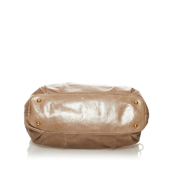 ミュウミュウ スタッズ トートバッグ ベージュ レザー レディース MIUMIU 【中古】