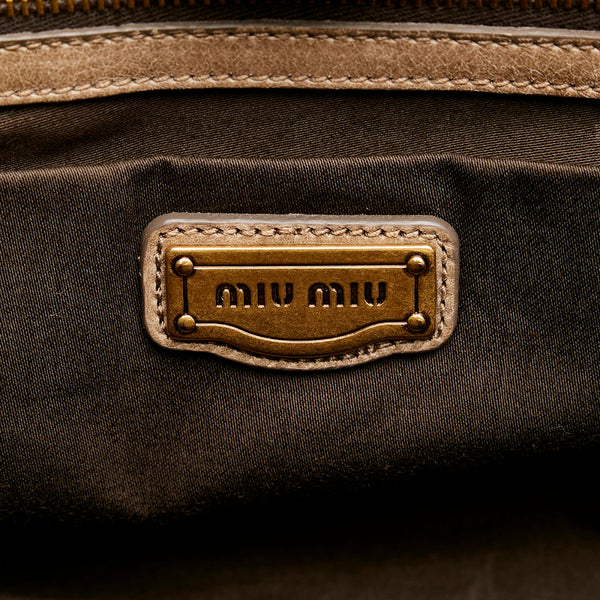 ミュウミュウ スタッズ トートバッグ ベージュ レザー レディース MIUMIU 【中古】