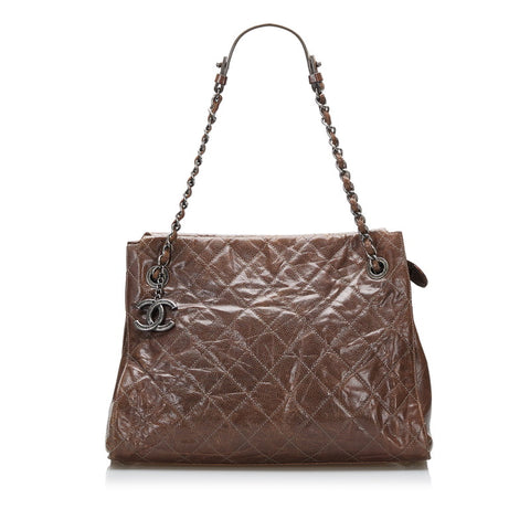 シャネル マトラッセ  ココチャーム チェーン ショルダーバッグ トートバッグ ブラウン キャビアスキン レディース CHANEL 【中古】