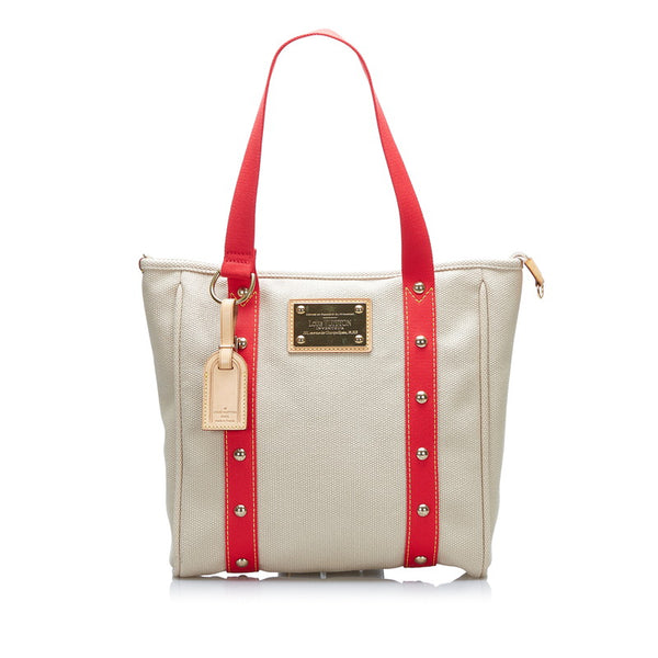 ルイ ヴィトン アンティグア カバMM トートバッグ ショルダーバッグ M40035 レッド ベージュ キャンバス レザー レディース LOUIS VUITTON 【中古】