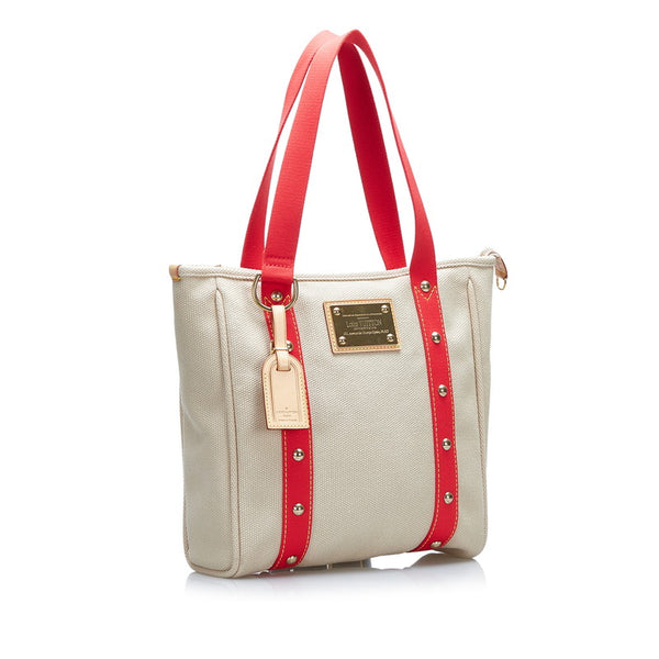 ルイ ヴィトン アンティグア カバMM トートバッグ ショルダーバッグ M40035 レッド ベージュ キャンバス レザー レディース LOUIS VUITTON 【中古】