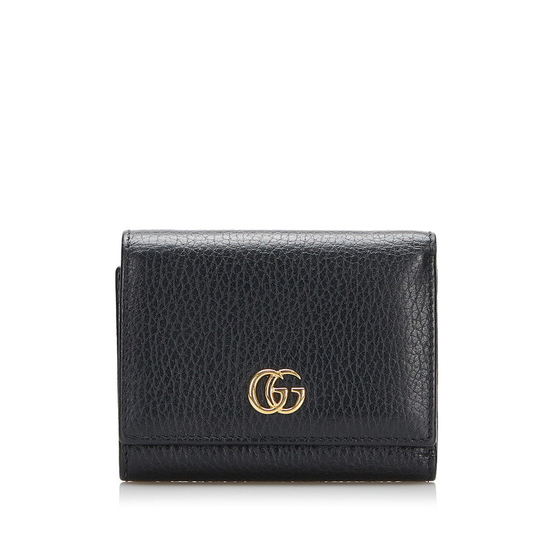 グッチ GGマーモント ダブルG 三つ折り財布 コンパクトウォレット   474746 ブラック レザー レディース GUCCI 【中古】