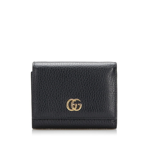 グッチ GGマーモント ダブルG 三つ折り財布 コンパクトウォレット   474746 ブラック レザー レディース GUCCI 【中古】