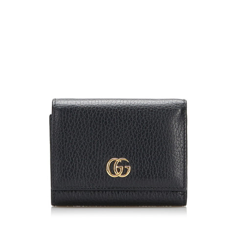 グッチ GGマーモント ダブルG 三つ折り財布 コンパクトウォレット   474746 ブラック レザー レディース GUCCI 【中古】