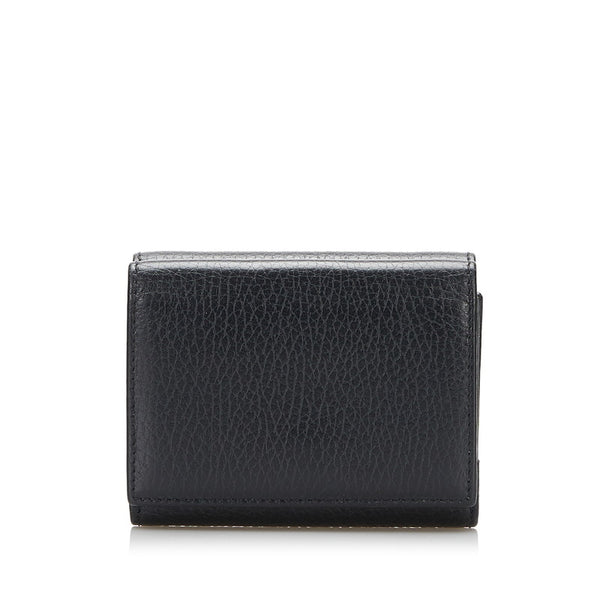 グッチ GGマーモント ダブルG 三つ折り財布 コンパクトウォレット   474746 ブラック レザー レディース GUCCI 【中古】