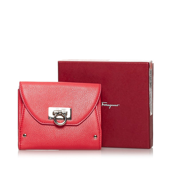 サルヴァトーレフェラガモ ガンチーニ 二つ折り財布 IR-22A596 ピンク レザー レディース Salvatore Ferragamo 【中古】