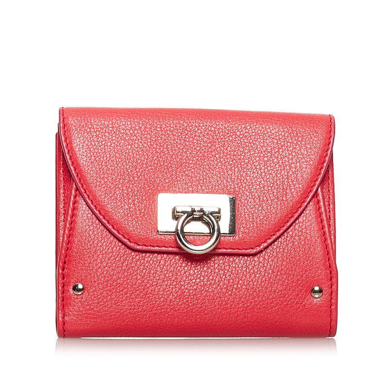 サルヴァトーレフェラガモ ガンチーニ 二つ折り財布 IR-22A596 ピンク レザー レディース Salvatore Ferragamo 【中古】