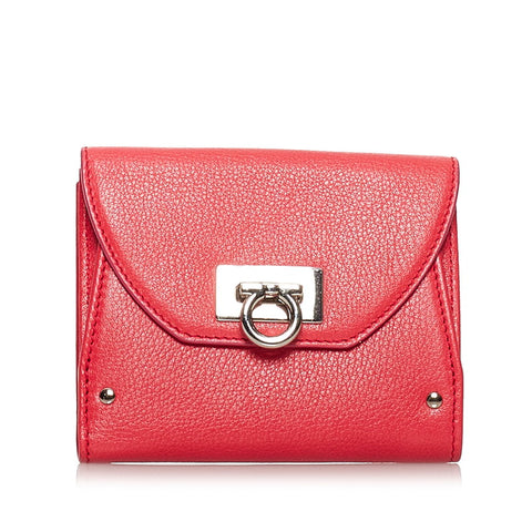 サルヴァトーレフェラガモ ガンチーニ 二つ折り財布 IR-22A596 ピンク レザー レディース Salvatore Ferragamo 【中古】