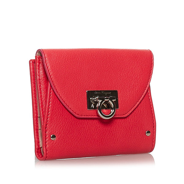 サルヴァトーレフェラガモ ガンチーニ 二つ折り財布 IR-22A596 ピンク レザー レディース Salvatore Ferragamo 【中古】