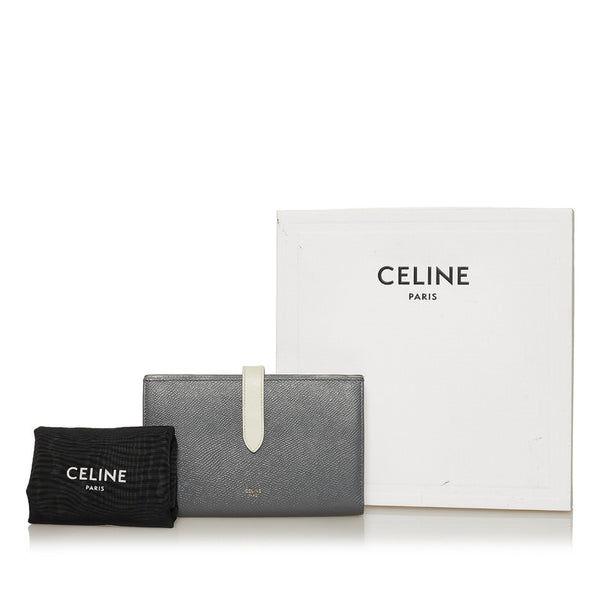 セリーヌ ラージ ストラップウォレット 長財布 グレー ホワイト レザー レディース CELINE 【中古】