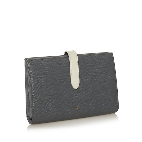 セリーヌ ラージ ストラップウォレット 長財布 グレー ホワイト レザー レディース CELINE 【中古】
