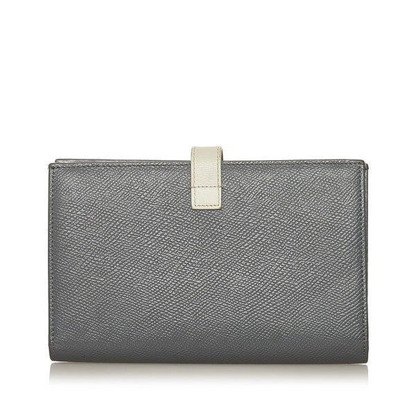 セリーヌ ラージ ストラップウォレット 長財布 グレー ホワイト レザー レディース CELINE 【中古】
