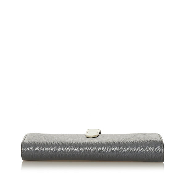 セリーヌ ラージ ストラップウォレット 長財布 グレー ホワイト レザー レディース CELINE 【中古】