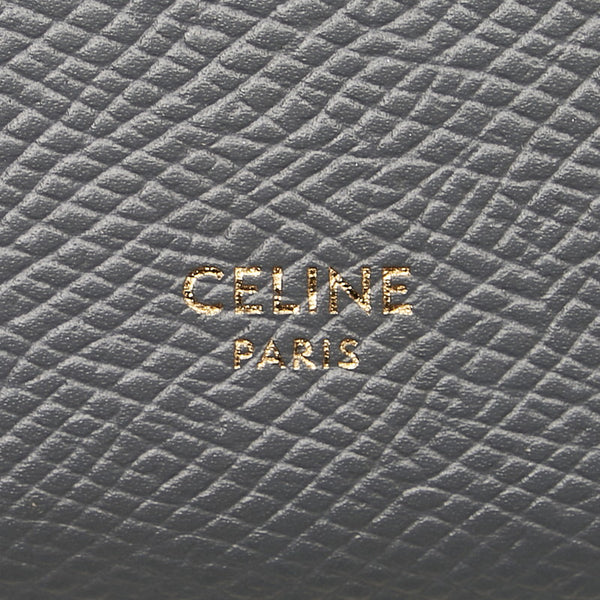 セリーヌ ラージ ストラップウォレット 長財布 グレー ホワイト レザー レディース CELINE 【中古】