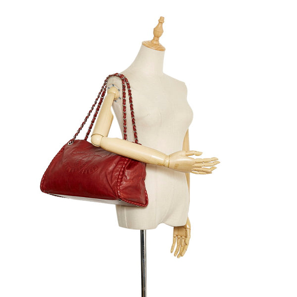 シャネル ココマーク チェーン ショルダーバッグ トートバッグ レッド レザー レディース CHANEL 【中古】