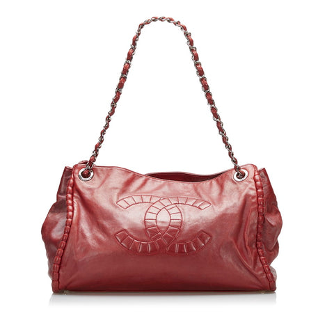 シャネル ココマーク チェーン ショルダーバッグ トートバッグ レッド レザー レディース CHANEL 【中古】